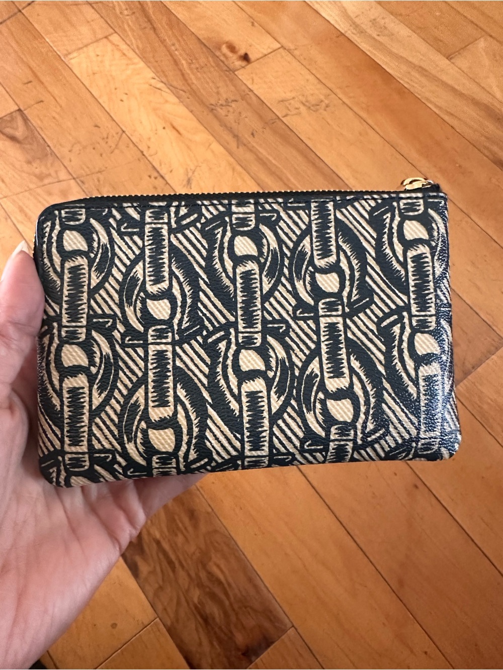 Coach Chain-Print Zip Pouch Wallet - Navy & Cream